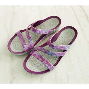 Crocs Iconic Comfort Women’s Z Sandals Bright Purple Geometric Size 6 New NWOT